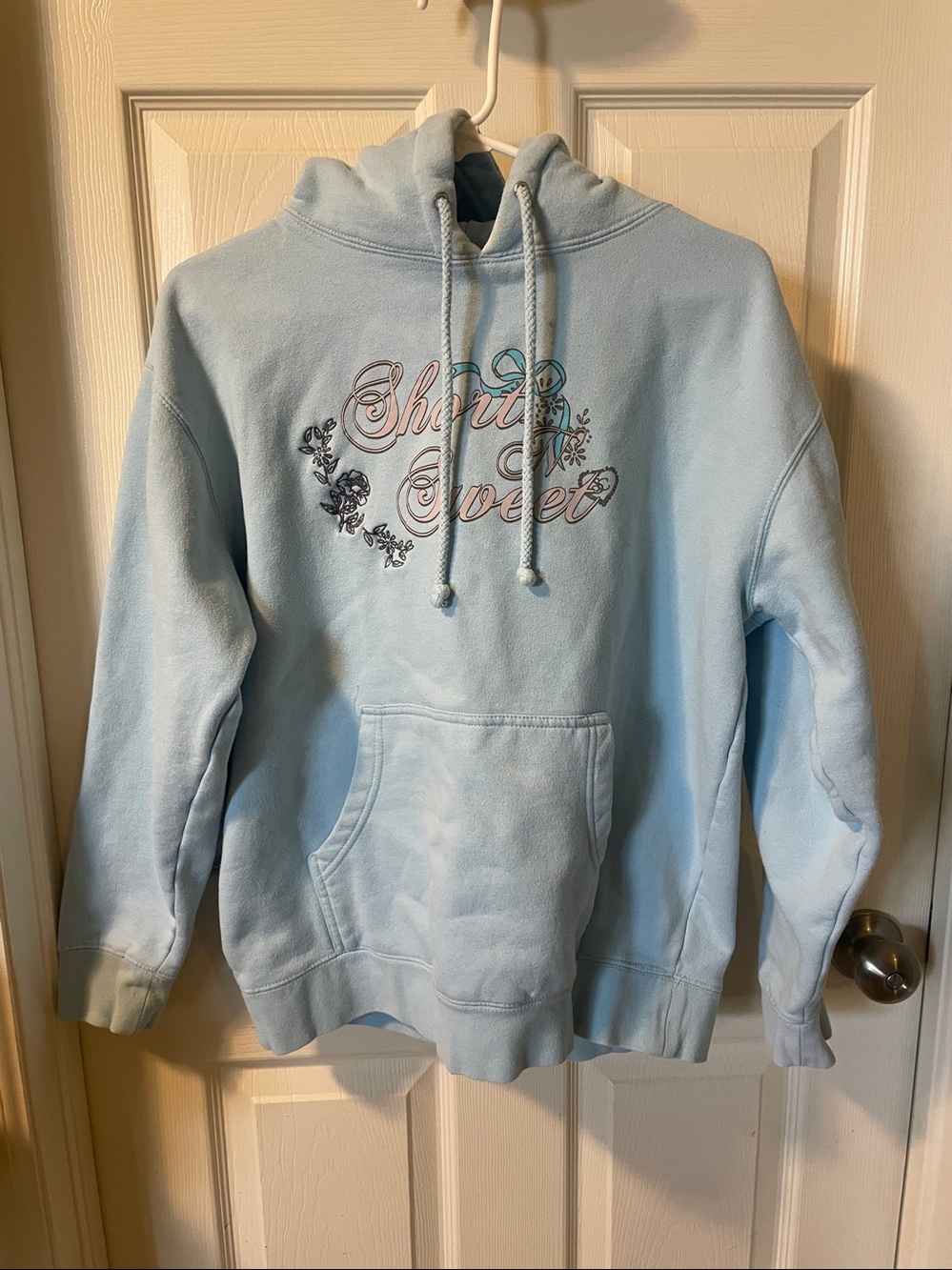 Sabrina Carpenter Short n Sweet Tour Light Blue Hoodie Size M